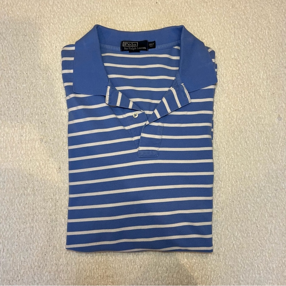 VINTAGE Polo by Ralph Lauren Blue White Striped Polo Shirt 2XLT Big & Tall